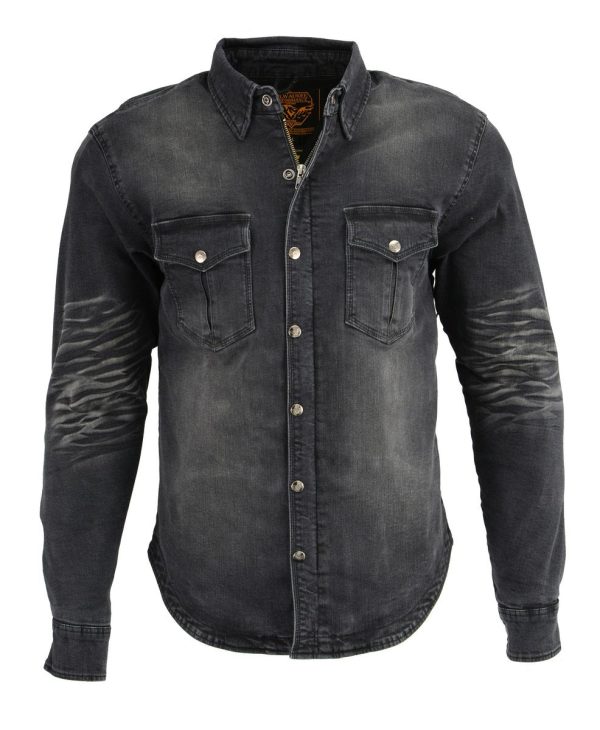 Milwaukee Leather MPM1620 Men s Black Flannel Biker Shirt with CE Approved Armor - Reinforced w  Aramid Fibers Discount
