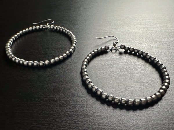 Handmade Sterling Silver Navajo Pearl Hoop Earrings ~ 4mm ~ Pretty & Dainty! Discount - Image 2