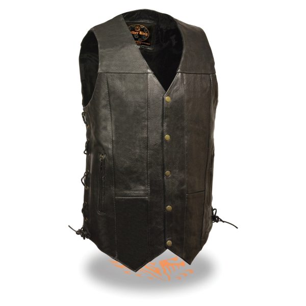 Milwaukee Leather SH1392Tall Men s Black Leather 10 Pocket V-Neck Side Lace Motorcycle Rider Vest w  Snap Closure Online