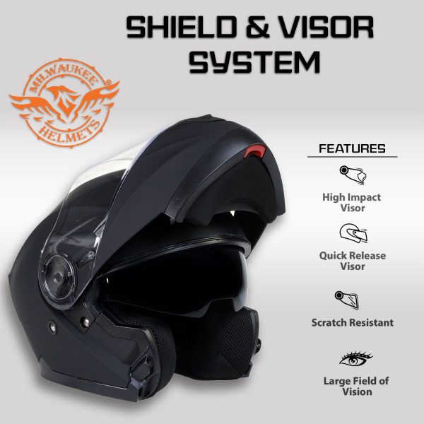Milwaukee Helmets Breeze Flat Black Advanced Motorcycle Modular Helmet w  Drop Down Visor DOT Approved MPH9814DOT on Sale - Image 5
