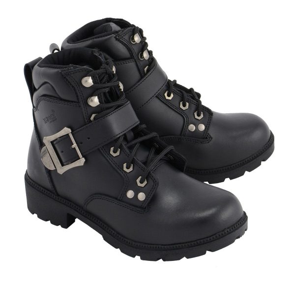 M Boss Apparel BOS49301 Women s 7-Inch Black Road Captain Leather Motorcycle Boots Supply