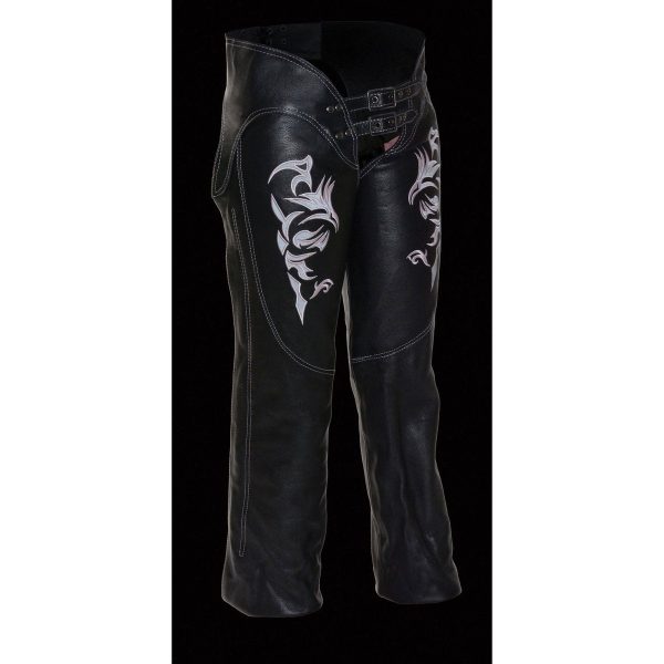 Milwaukee Leather Chaps for Women Black and Pink Low-Rise Waist- Double Buckle Reflective Embroidery Motorcycle Chap- ML1187 Sale - Image 3