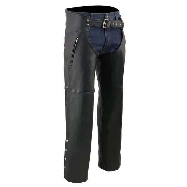 Milwaukee Leather Men s Black Premium Leather Motorcycle Rider Chaps w  Thigh Pocket and Mesh Liner-ML1190 For Sale - Image 3