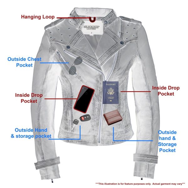 Milwaukee Leather Women s Maiden Aqua Premium Sheepskin Motorcycle Fashion Leather Jacket with Studs SFL2840 For Cheap - Image 3