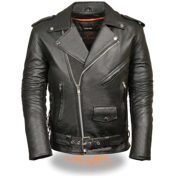 Milwaukee Leather SH1011TALL Black Classic Brando Motorcycle Jacket for Men Made of Cowhide Leather w  Side Lacing Online Hot Sale