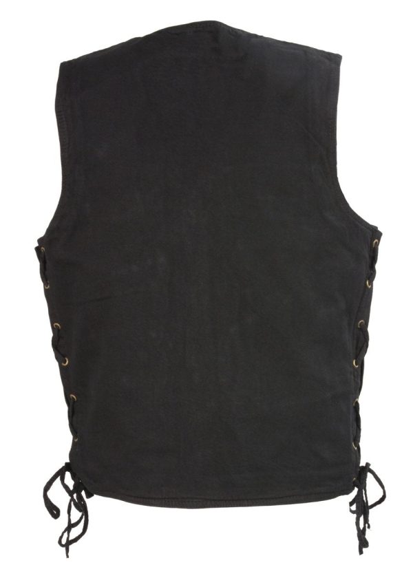 Club Vest CVM1360 Men s Classic Side Lace Black Denim Motorcycle Vest with Snap Buttons Online Hot Sale - Image 2