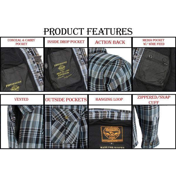 Milwaukee Leather MPM1636 Men s Long Sleeve Flannel Biker Shirt w  CE Approved Armor - Reinforced w  Aramid Fiber Fashion - Image 5