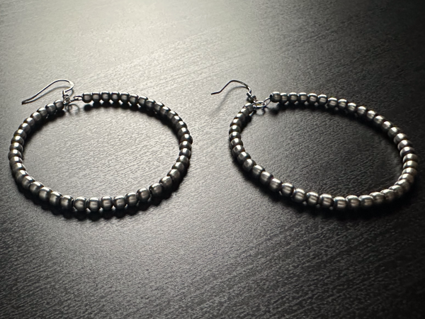 Handmade Sterling Silver Navajo Pearl Hoop Earrings ~ 4mm ~ Pretty & Dainty! Discount - Image 4