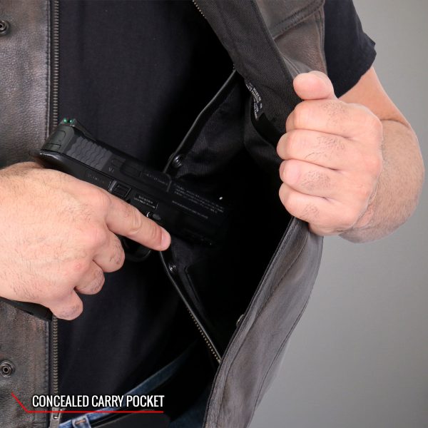 Hot Leathers VSM1035 Men s Distressed Brown Motorcycle  Conceal and Carry  Club Leather Biker Vest For Sale - Image 5