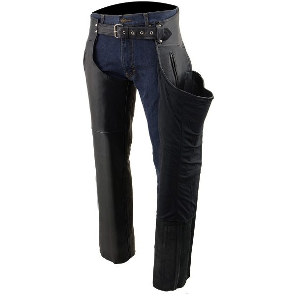 Milwaukee Leather Men s Black Premium Leather Motorcycle Rider Chaps w  Thigh Pocket and Mesh Liner-ML1190 For Sale - Image 4
