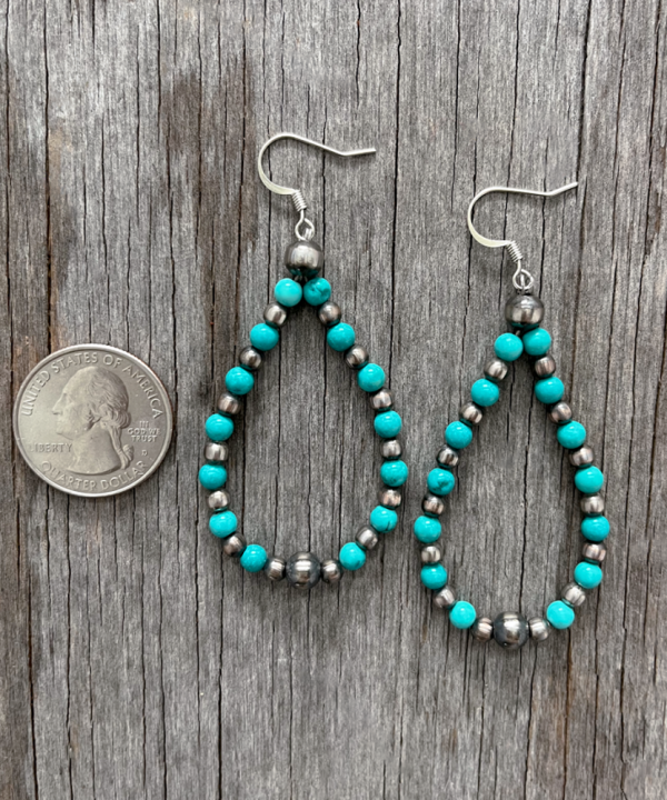 Navajo Pearl Handmade Petite Earrings ~ Turquoise Teardrop Dangles~ German Silver beads! Online now - Image 5